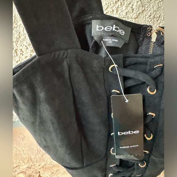 Bebe Faux Suede Lace-Up Top Jet Black XS - Picture 6 of 10